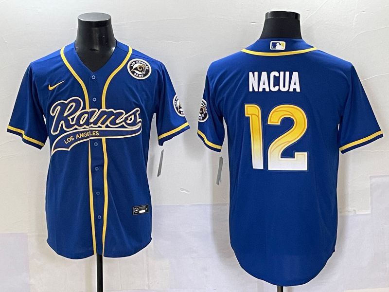 Men 2025 Los Angeles Rams 12 Nacua Blue Joint Name Nike Limited NFL Jersey style 7033